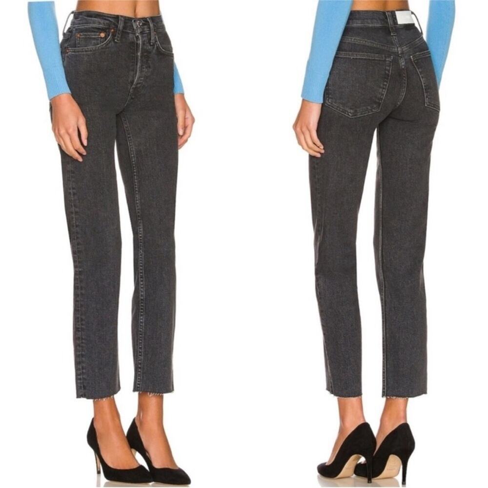RE/DONE Stove Pipe Jean Stoned Noir Black Straight
Leg Raw Hem 70s High-Rise 25
